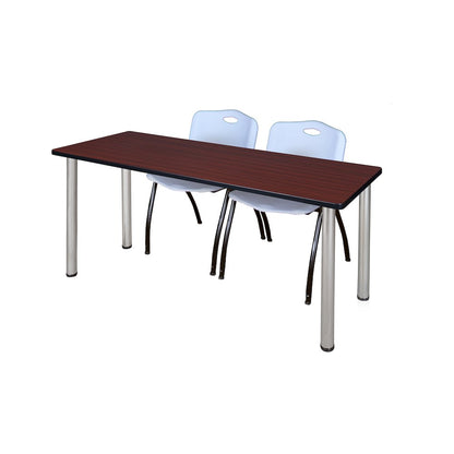 66 x 24 in. Training Table- Mahogany Top, Chrome Legs & 2 M Stack Chairs- Grey