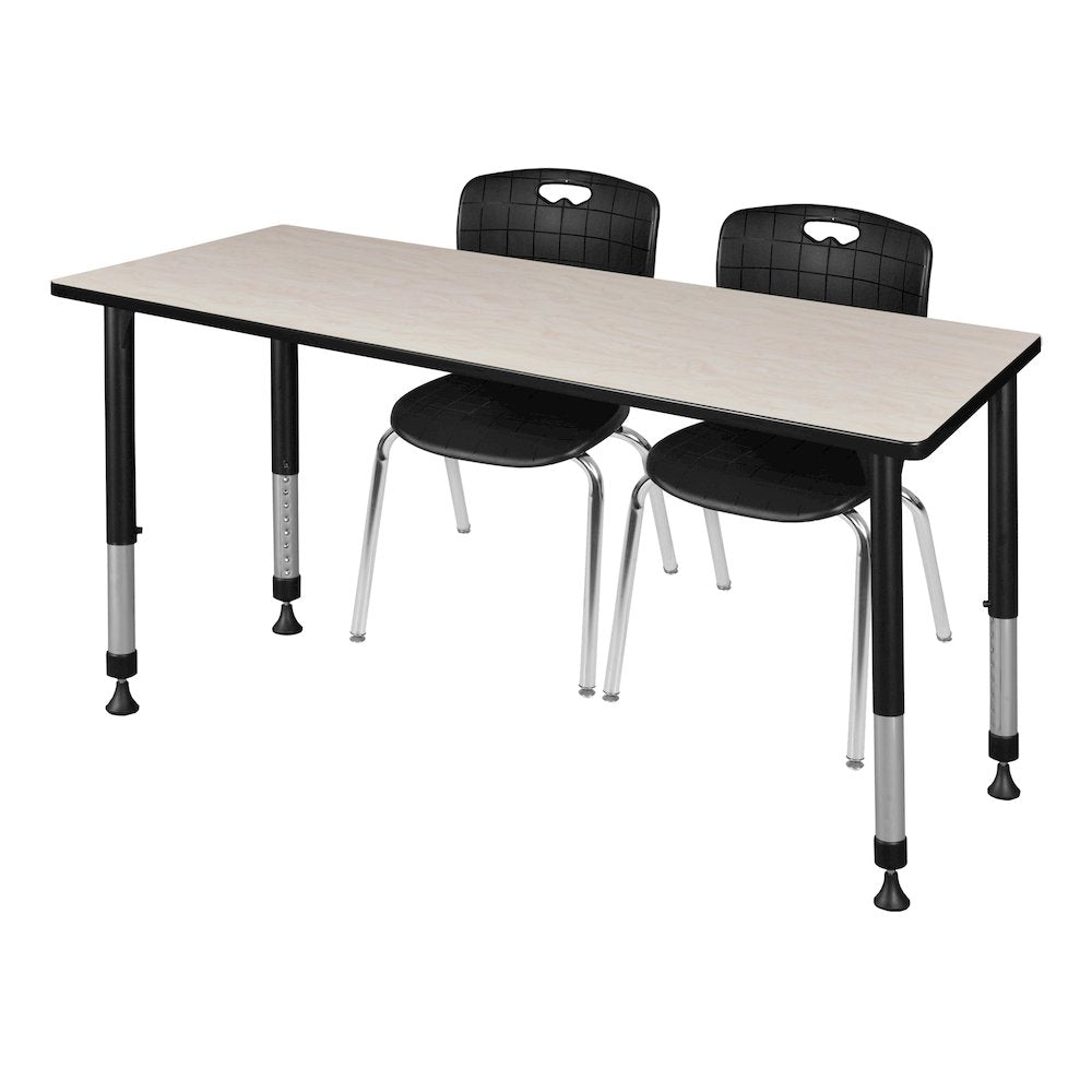 66x24 in. Adjustable Classroom Table- Maple & 2 Andy 18 in. Stack Chairs- Black