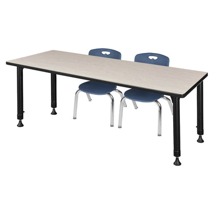 66 x 24 in. Adjustable Classroom Table- Maple & 2 Andy 12 in. Stack Chairs- Blue