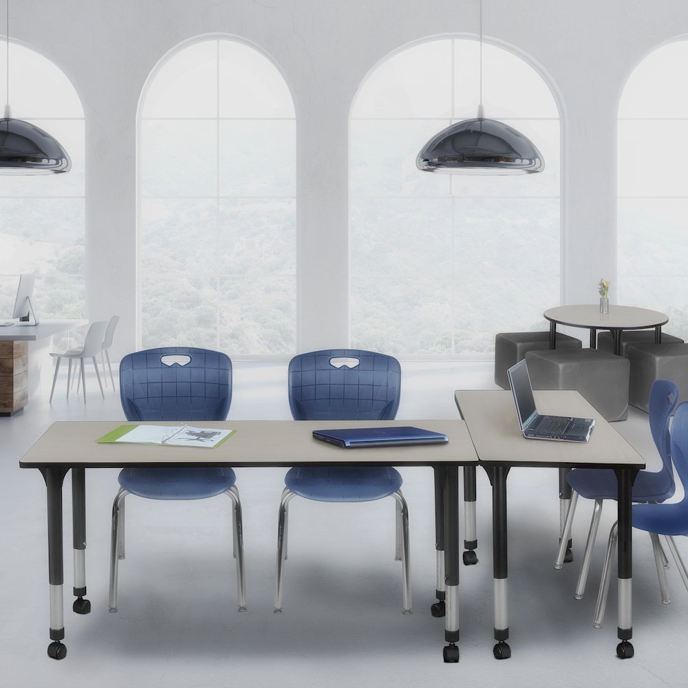 66x24 Mobile Adjustable Classroom Table- Maple & 2 Andy 18 Stack Chairs- Blue