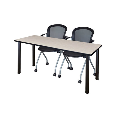 66 x 24 in. Training Table- Maple Top, Black Legs & 2 Cadence Nesting Chairs