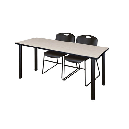 66 x 24 in. Training Table- Maple Top, Black Legs & 2 Zeng Chairs- Black