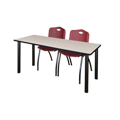 66 x 24 in. Training Table- Maple Top, Black Legs & 2 M Stack Chairs- Burgundy