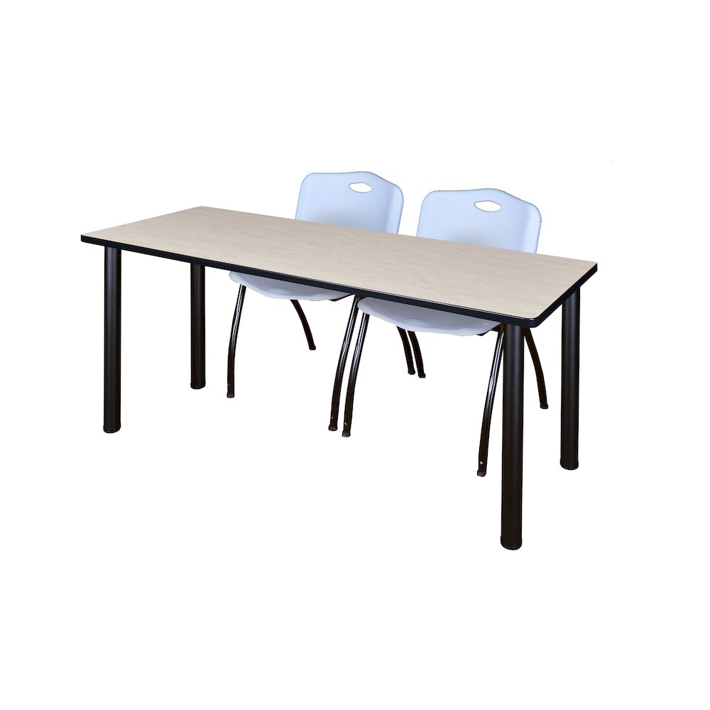 66 x 24 in. Training Table- Maple Top, Black Legs & 2 M Stack Chairs- Grey