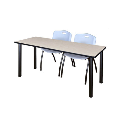 66 x 24 in. Training Table- Maple Top, Black Legs & 2 M Stack Chairs- Grey
