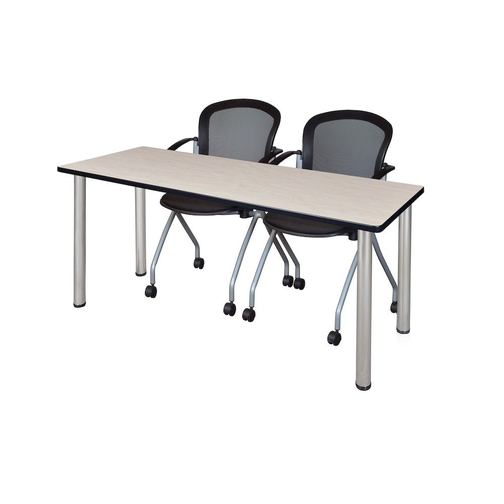 66 x 24 in. Training Table- Maple Top, Chrome Legs & 2 Cadence Nesting Chairs