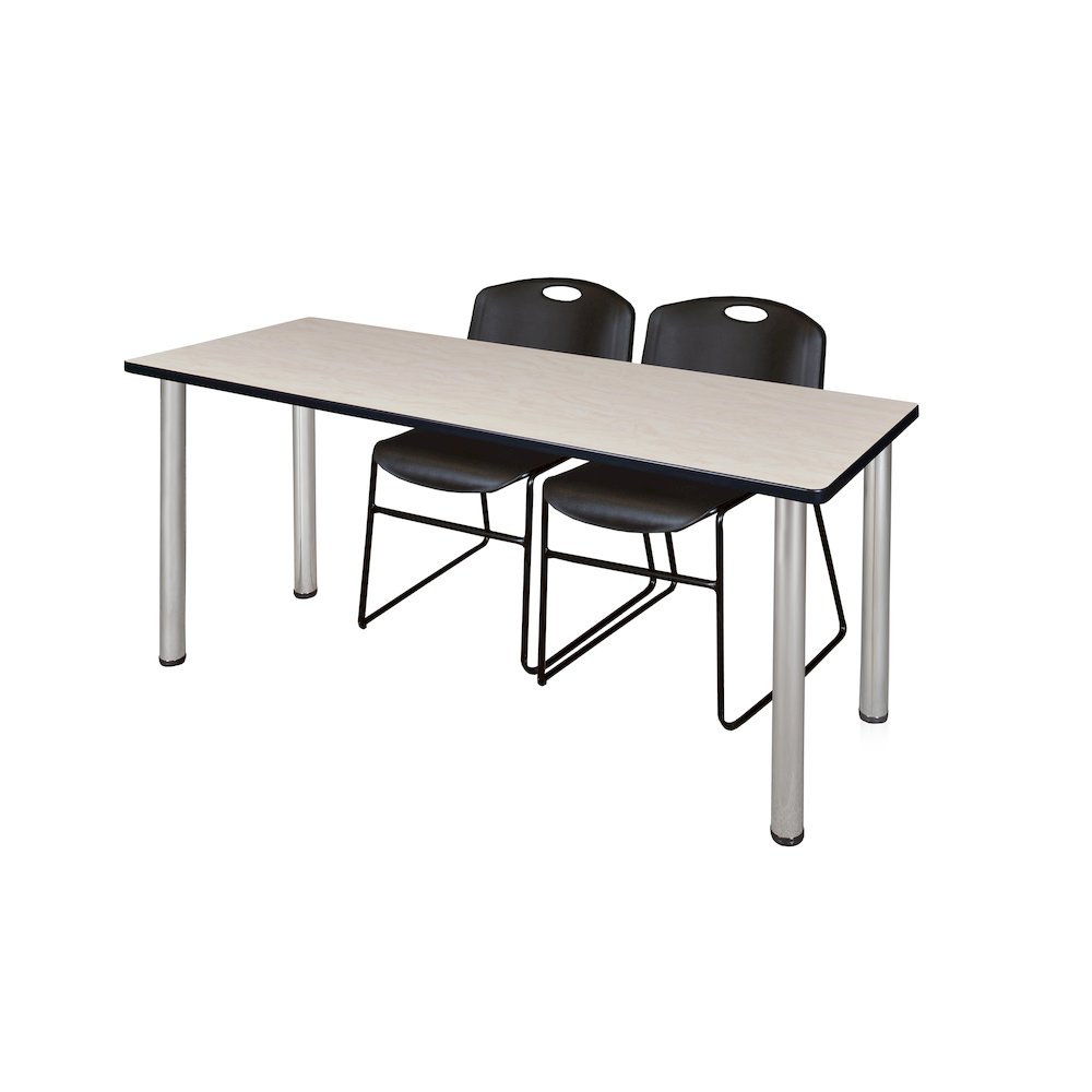 66 x 24 in. Training Table- Maple Top, Chrome Legs & 2 Zeng Chairs- Black