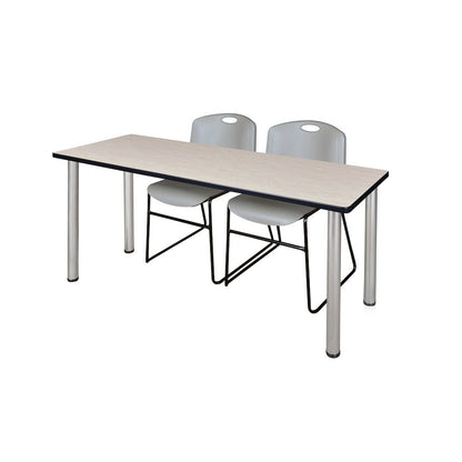 66 x 24 in. Training Table- Maple Top, Chrome Legs & 2 Zeng Chairs- Grey