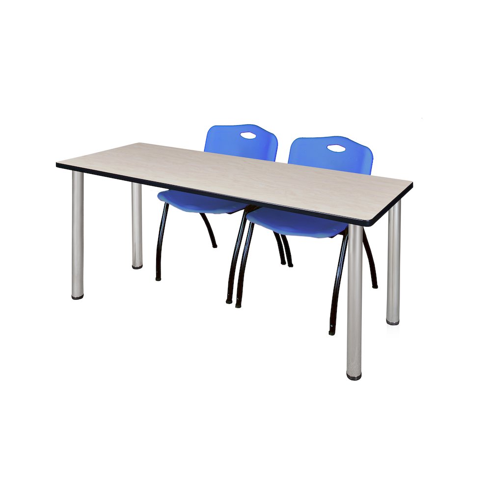 66 x 24 in. Training Table- Maple Top, Chrome Legs & 2 M Stack Chairs- Blue
