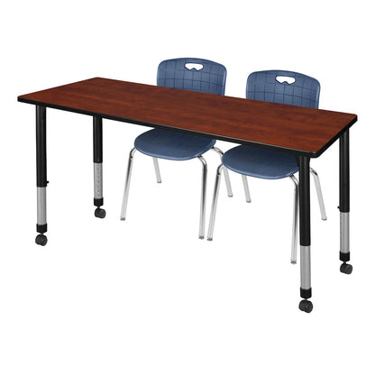66x30 Mobile Adjustable Classroom Table- Cherry & 2 Andy 18 Stack Chairs- Blue