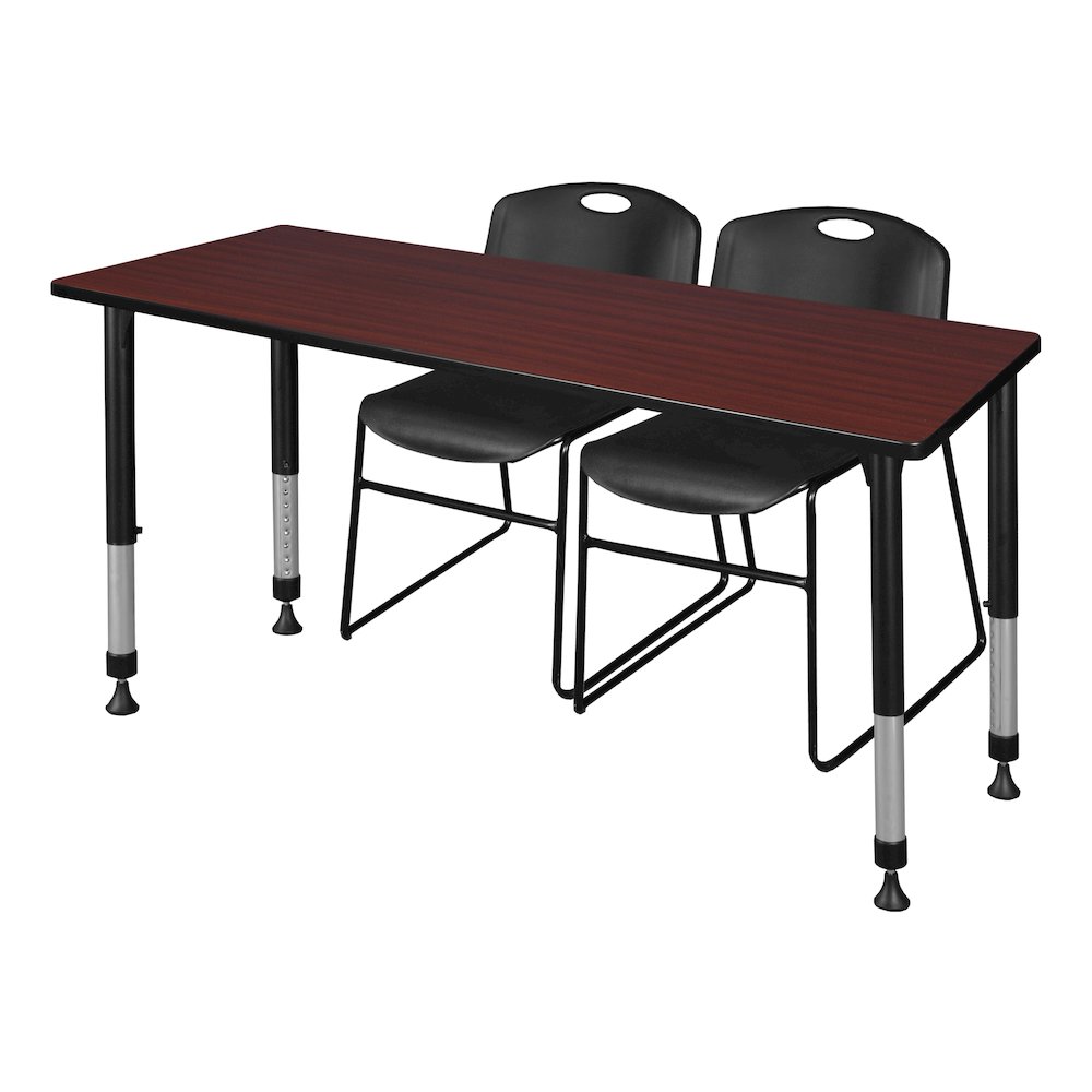 66 x 30 in. Adjustable Classroom Table- Mahogany & 2 Zeng Stack Chairs- Black