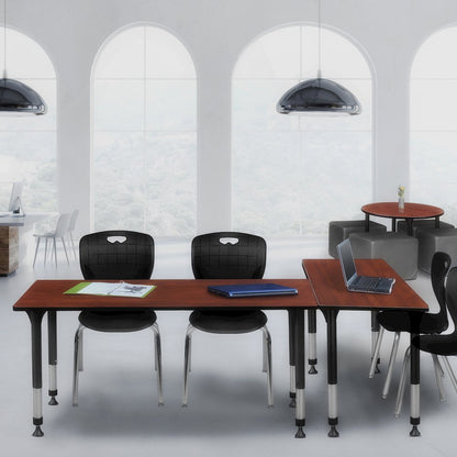 72x24 in. Adjustable Classroom Table- Cherry & 2 Andy 18 in. Stack Chairs- Black