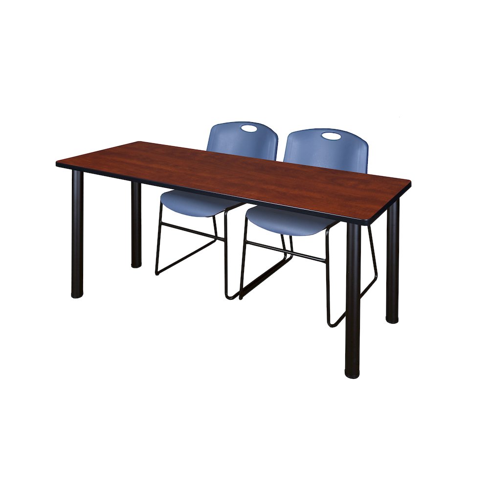 72 x 24 in. Training Table- Cherry Top, Black Legs & 2 Zeng Chairs- Blue