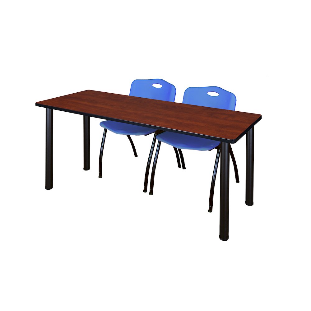 72 x 24 in. Training Table- Cherry Top, Black Legs & 2 M Stack Chairs- Blue