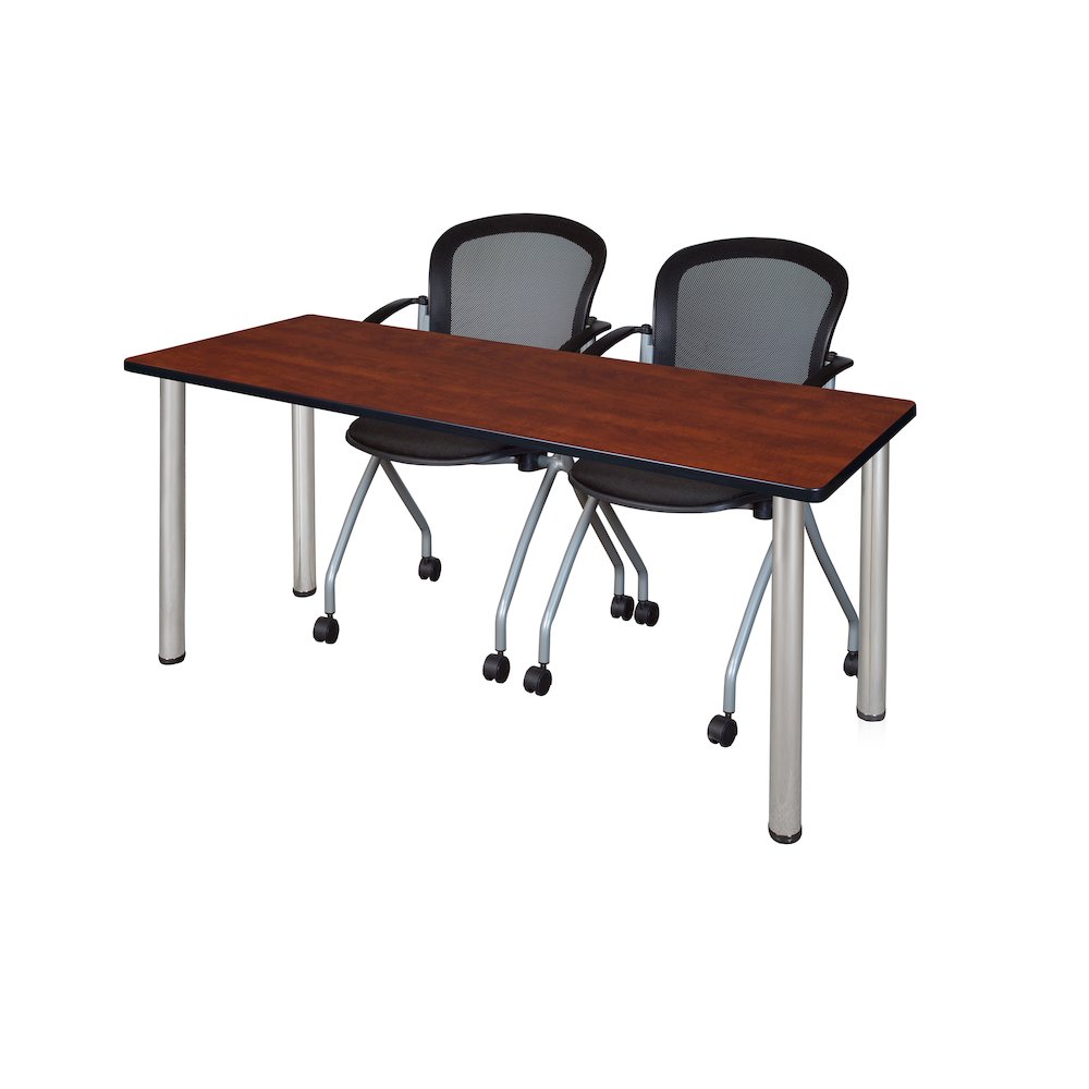 72 x 24 in. Training Table- Cherry Top, Chrome Legs & 2 Cadence Nesting Chairs