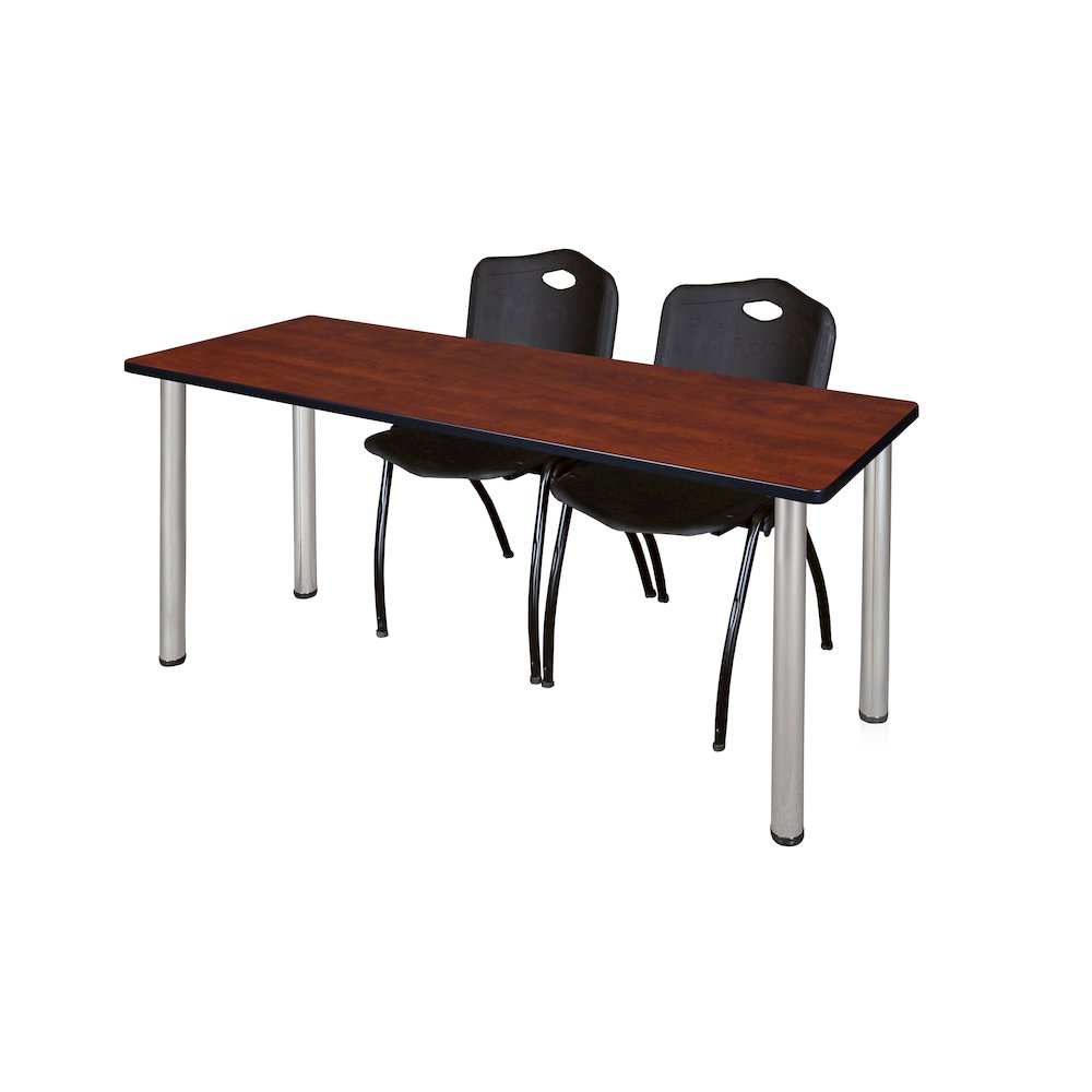 72 x 24 in. Training Table- Cherry Top, Chrome Legs & 2 M Stack Chairs- Black