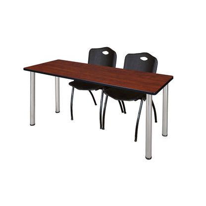 72 x 24 in. Training Table- Cherry Top, Chrome Legs & 2 M Stack Chairs- Black