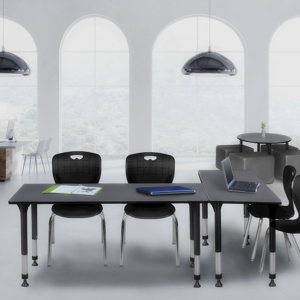 72 x 24 in. Adjustable Classroom Table- Grey & 2 Andy 18 in. Stack Chairs- Black