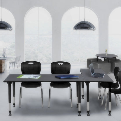 72 x 24 in. Adjustable Classroom Table- Grey & 2 Andy 18 in. Stack Chairs- Black