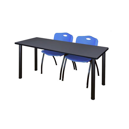 72 x 24 in. Training Table- Grey Top, Black Legs & 2 M Stack Chairs- Blue