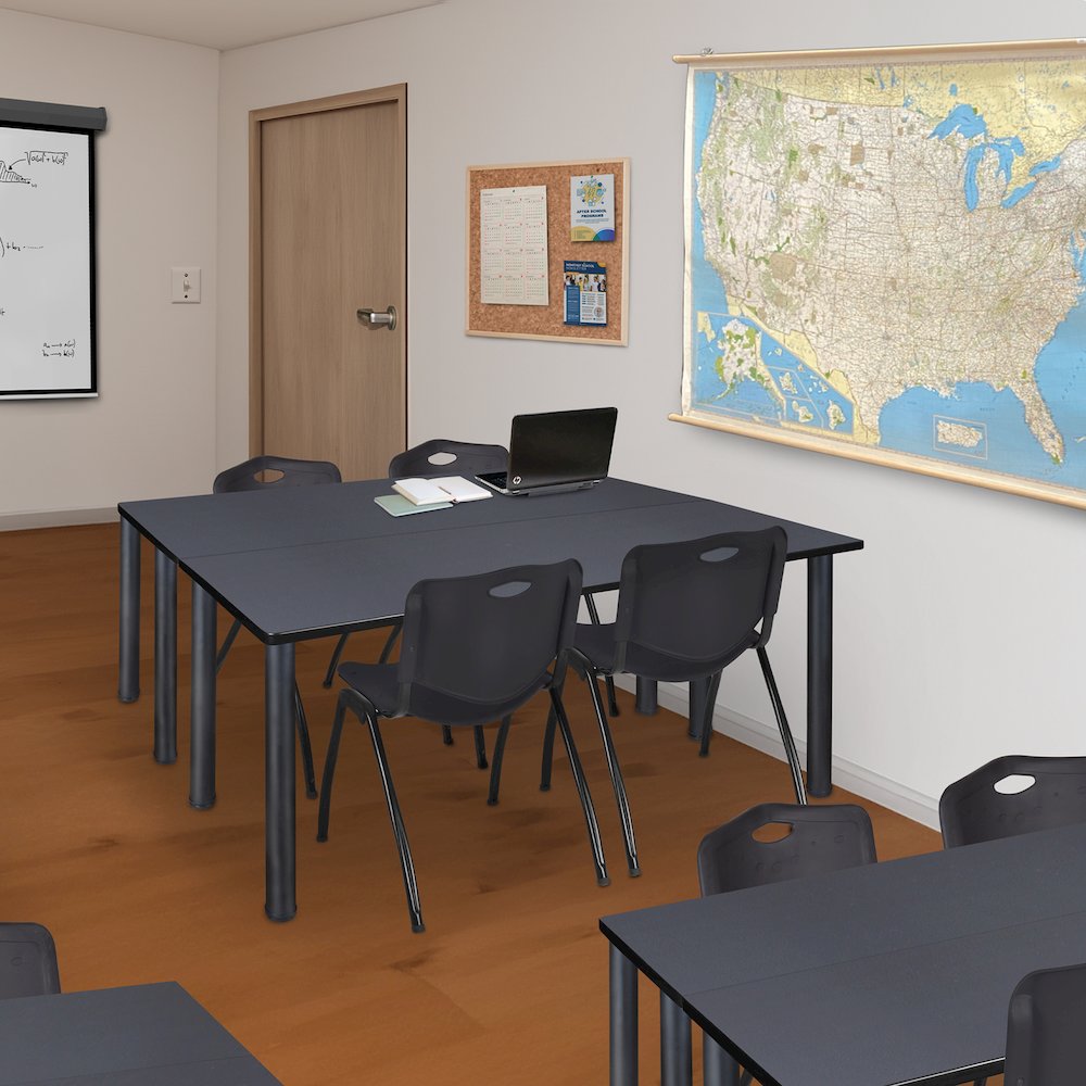 72 x 24 in. Training Table- Grey Top, Black Legs & 2 M Stack Chairs- Black