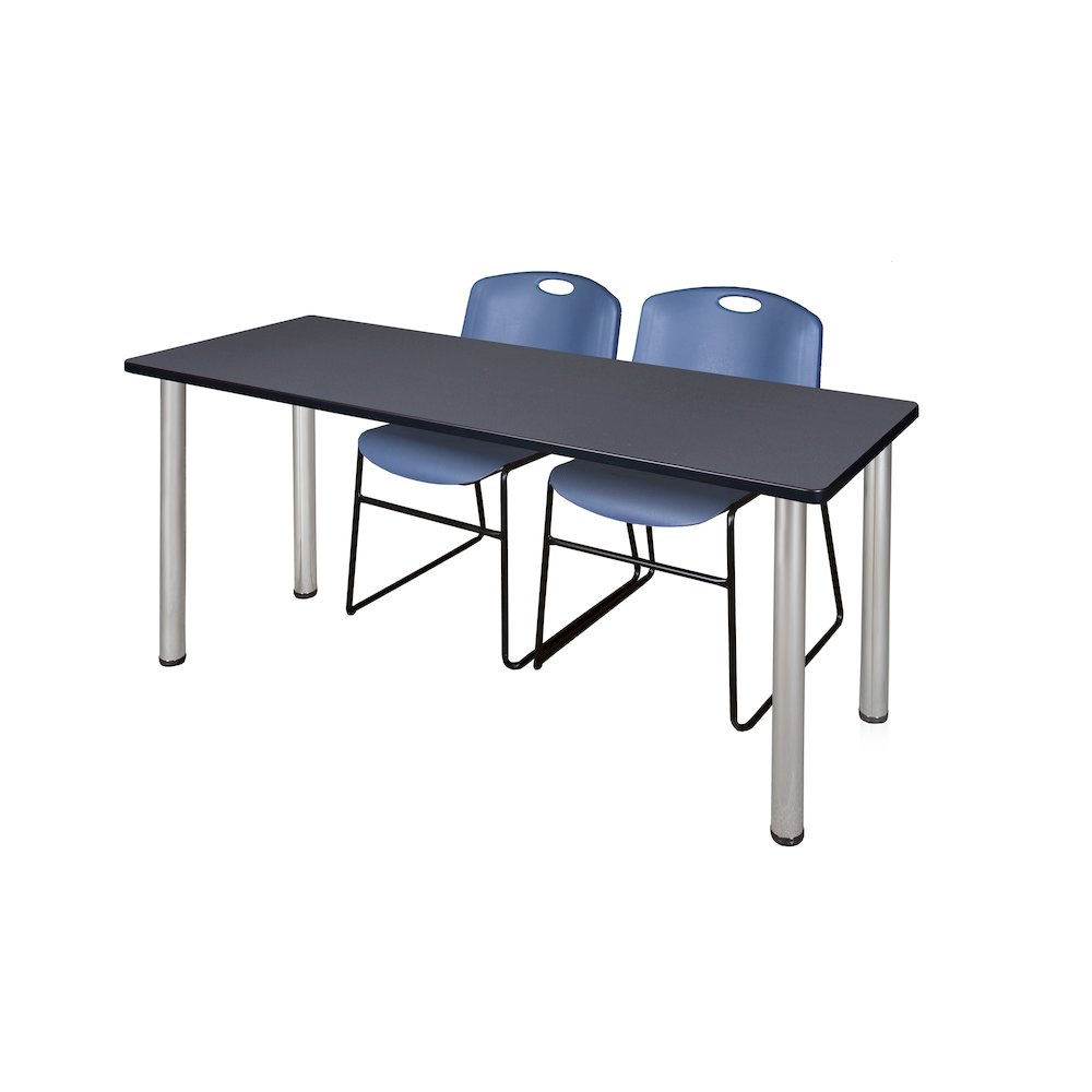 72 x 24 in. Training Table- Grey Top, Chrome Legs & 2 Zeng Chairs- Blue