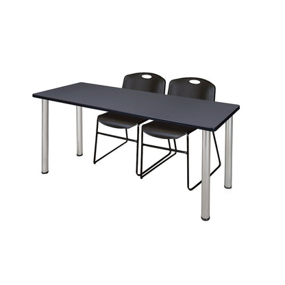 72 x 24 in. Training Table- Grey Top, Chrome Legs & 2 Zeng Chairs- Black