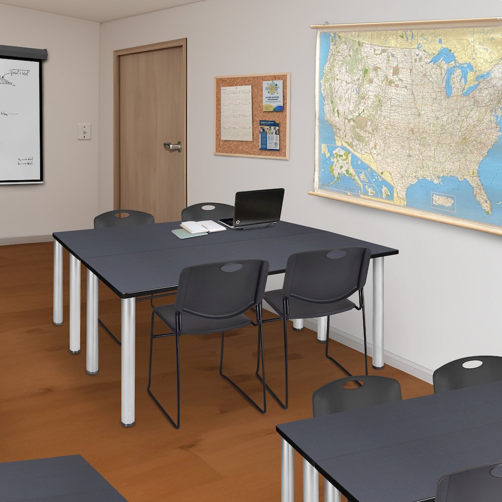 72 x 24 in. Training Table- Grey Top, Chrome Legs & 2 Zeng Chairs- Black