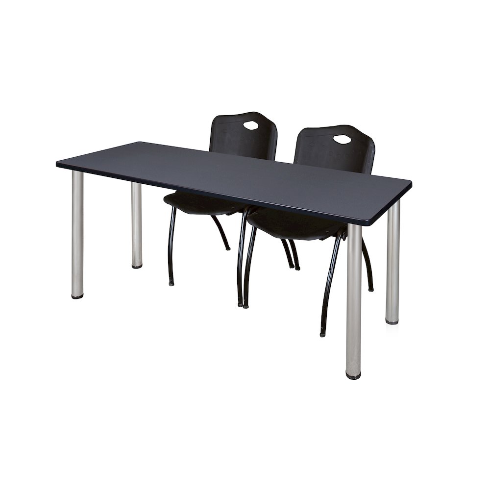 72 x 24 in. Training Table- Grey Top, Chrome Legs & 2 M Stack Chairs- Black