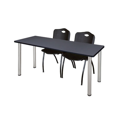 72 x 24 in. Training Table- Grey Top, Chrome Legs & 2 M Stack Chairs- Black