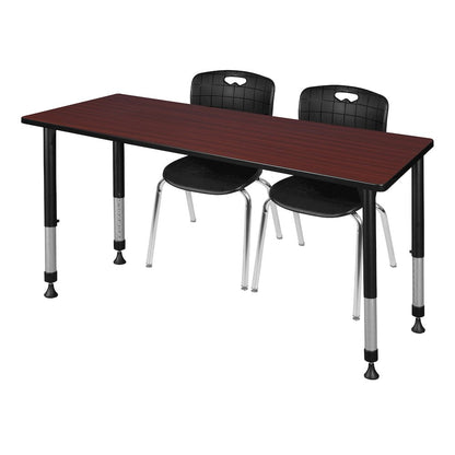 72x24 Adjustable Classroom Table- Mahogany & 2 Andy 18 Stack Chairs- Black