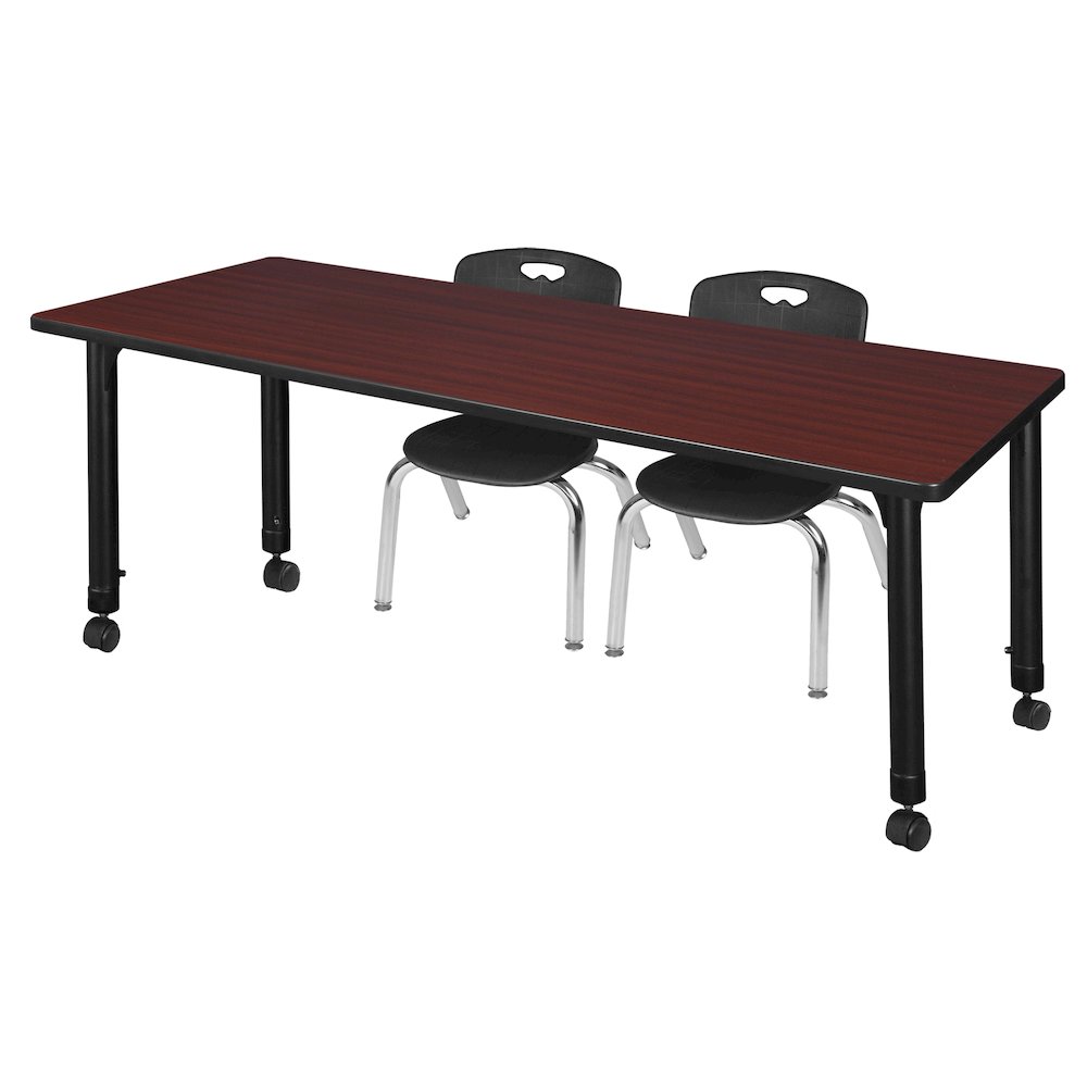 72x24 Mobile Classroom Table- Mahogany & 2 Andy 12 Stack Chairs- Black