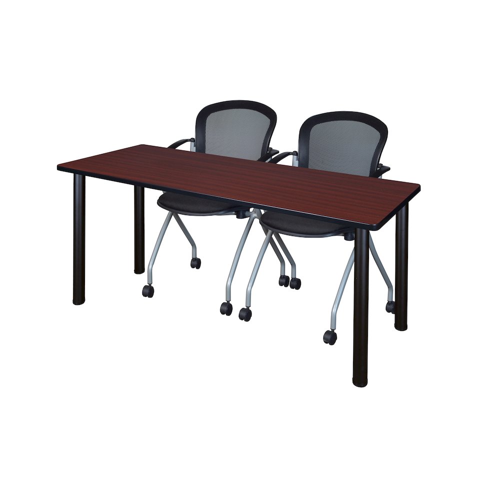 72 x 24 in. Training Table- Mahogany Top, Black Legs & 2 Cadence Nesting Chairs