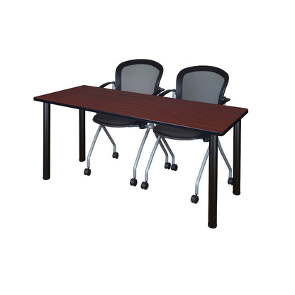 72 x 24 in. Training Table- Mahogany Top, Black Legs & 2 Cadence Nesting Chairs