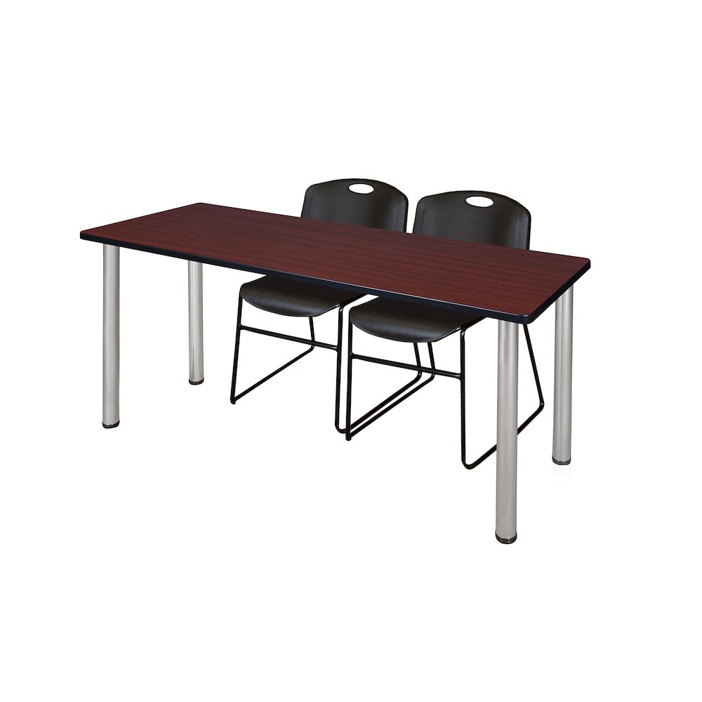 72 x 24 in. Training Table- Mahogany Top, Chrome Legs & 2 Zeng Chairs- Black