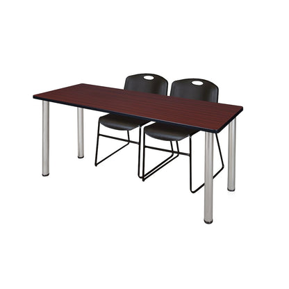72 x 24 in. Training Table- Mahogany Top, Chrome Legs & 2 Zeng Chairs- Black
