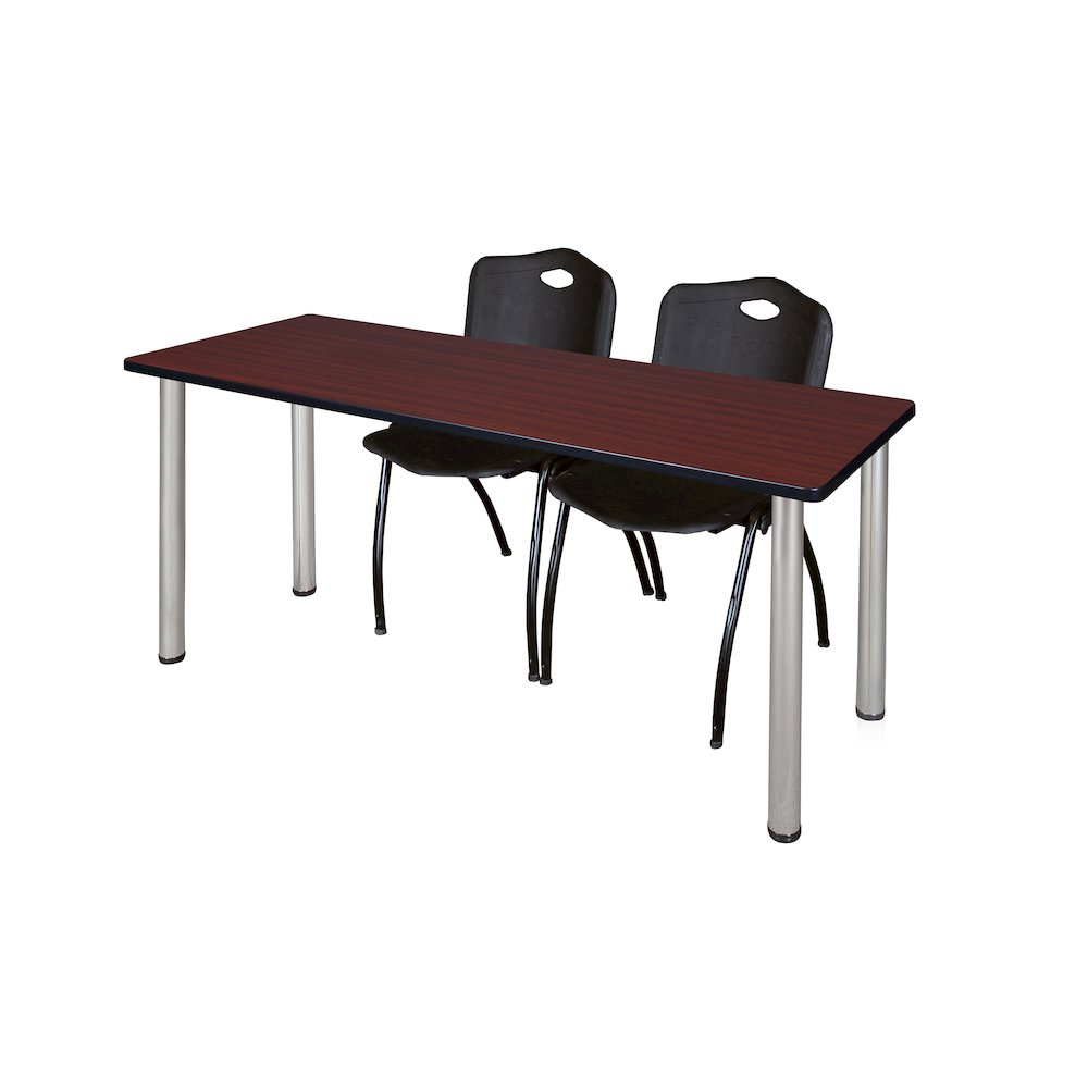 72 x 24 in. Training Table- Mahogany Top, Chrome Legs & 2 M Stack Chairs- Black