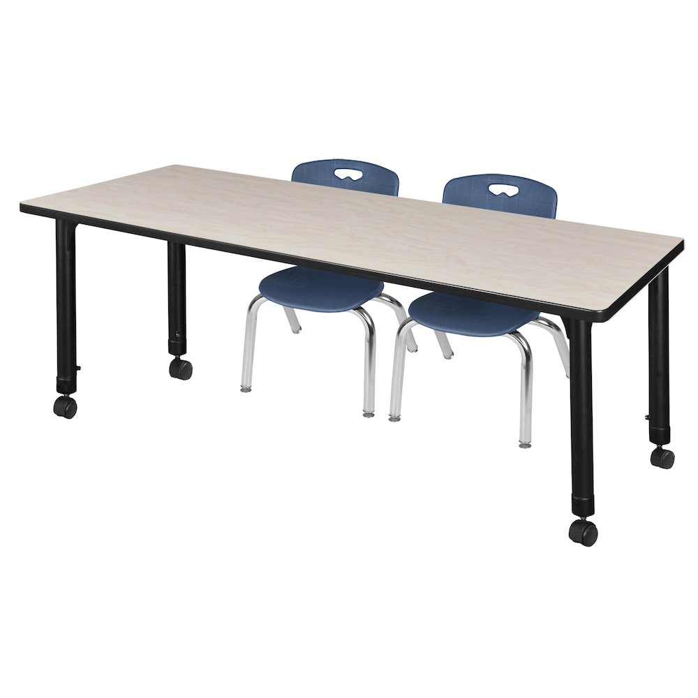 72x24 Mobile Adjustable Classroom Table- Maple & 2 Andy 12 Stack Chairs- Blue