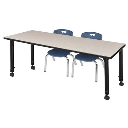72x24 Mobile Adjustable Classroom Table- Maple & 2 Andy 12 Stack Chairs- Blue