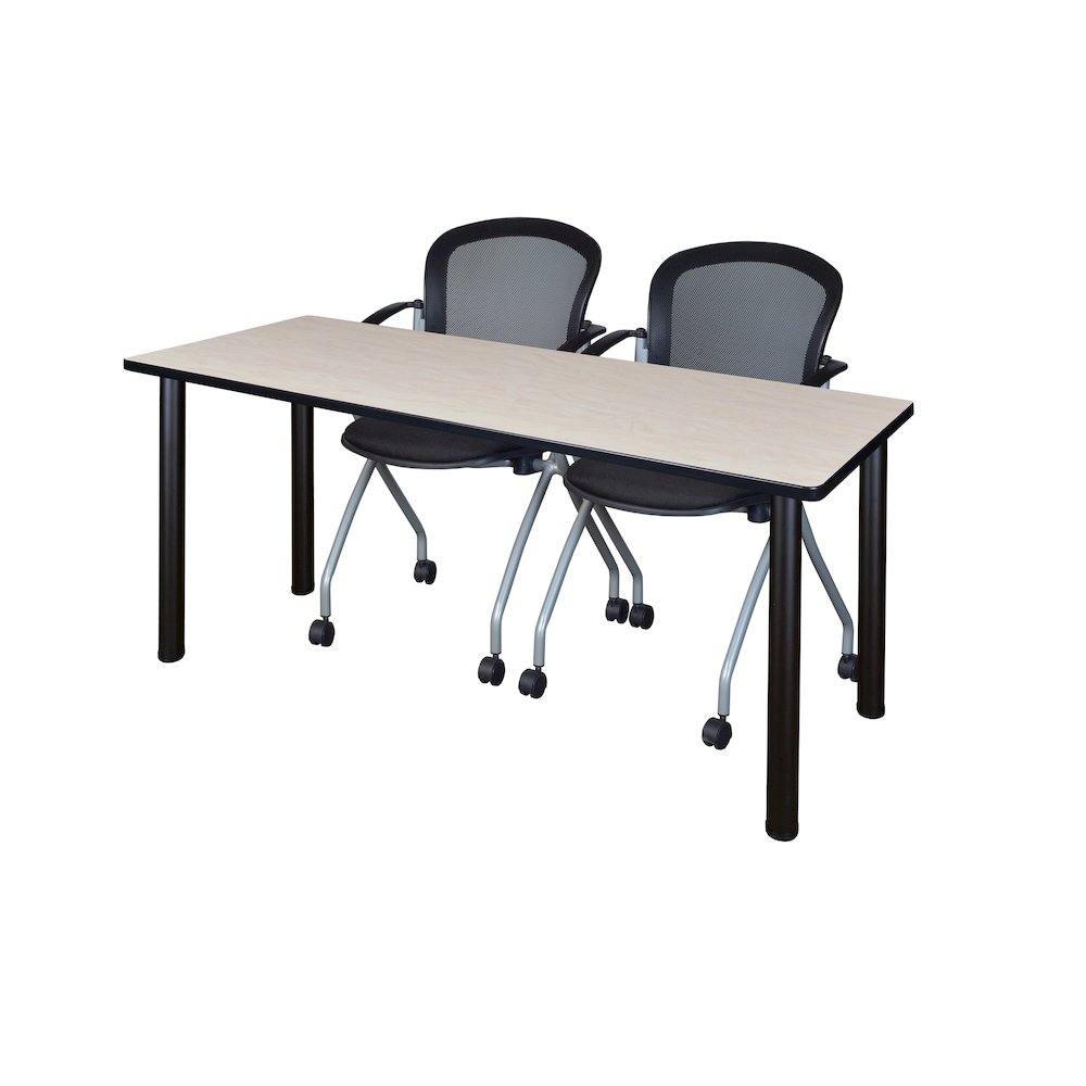 72 x 24 in. Training Table- Maple Top, Black Legs & 2 Cadence Nesting Chairs