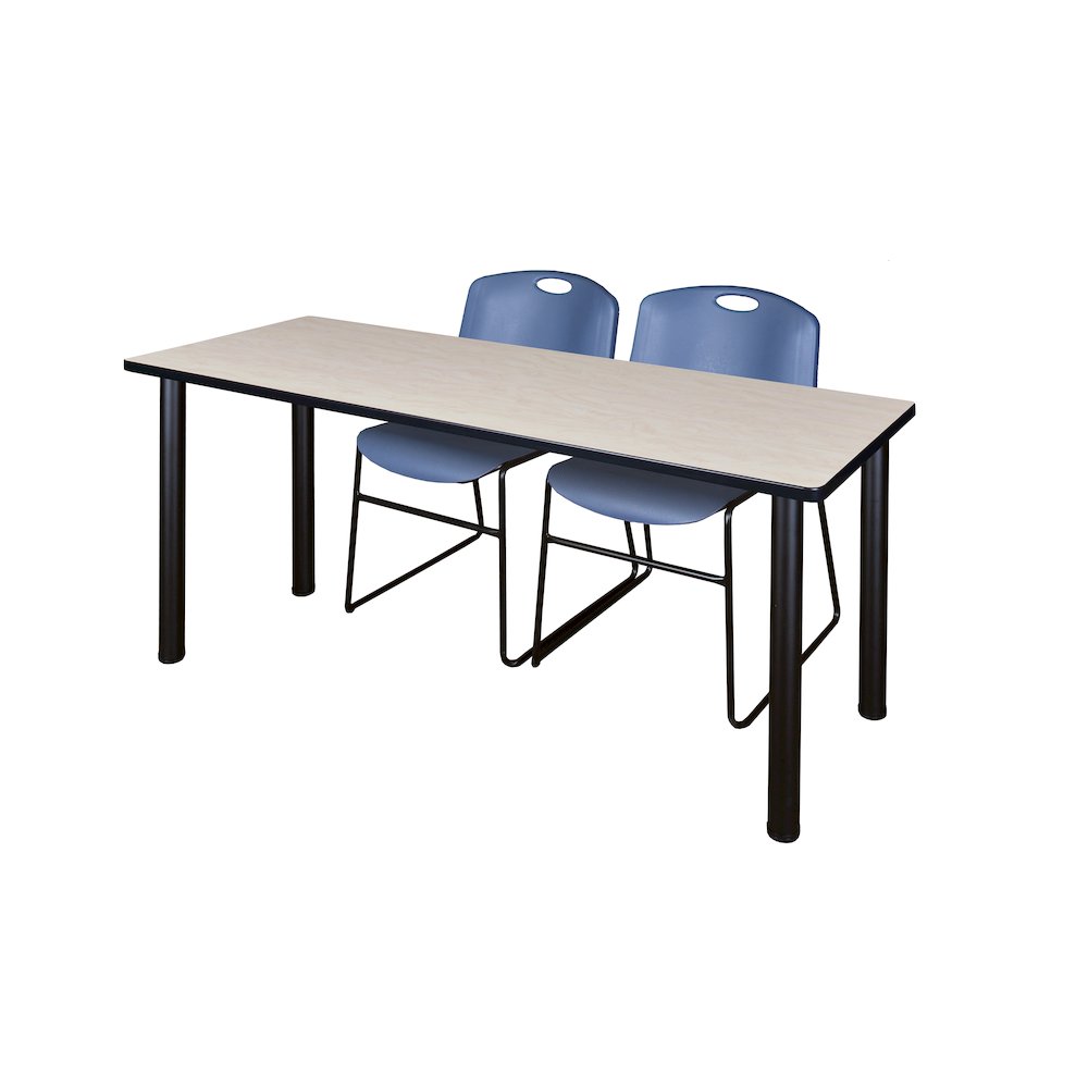 72 x 24 in. Training Table- Maple Top, Black Legs & 2 Zeng Chairs- Blue