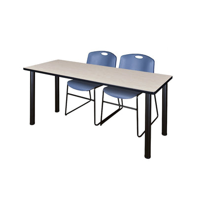 72 x 24 in. Training Table- Maple Top, Black Legs & 2 Zeng Chairs- Blue