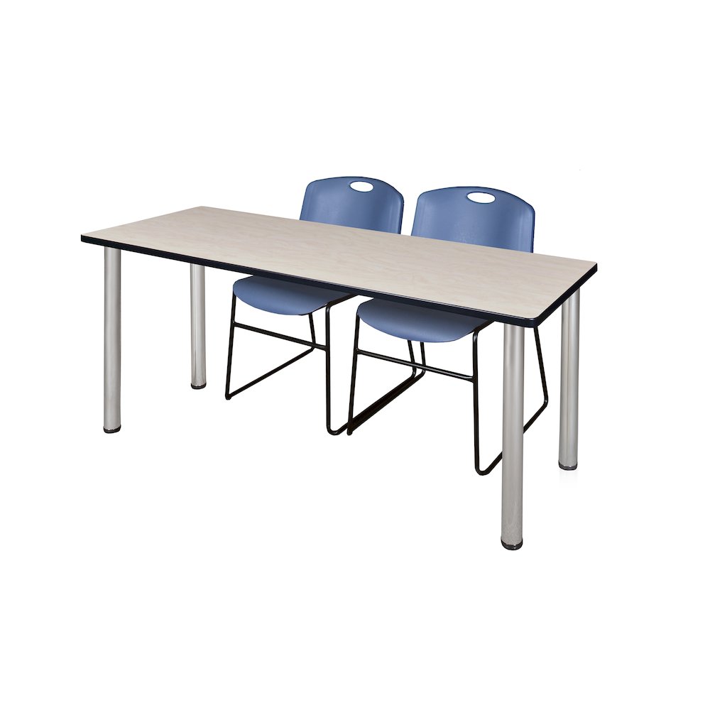 72 x 24 in. Training Table- Maple Top, Chrome Legs & 2 Zeng Chairs- Blue