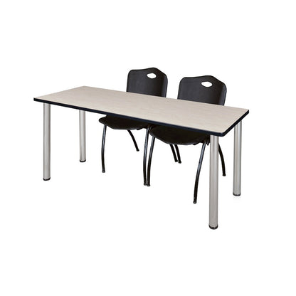 72 x 24 in. Training Table- Maple Top, Chrome Legs & 2 M Stack Chairs- Black