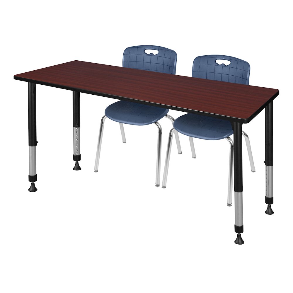 72x30 Adjustable Classroom Table- Mahogany & 2 Andy 18 Stack Chairs- Blue