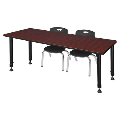 72x30 Adjustable Classroom Table- Mahogany & 2 Andy 12 Stack Chairs- Black