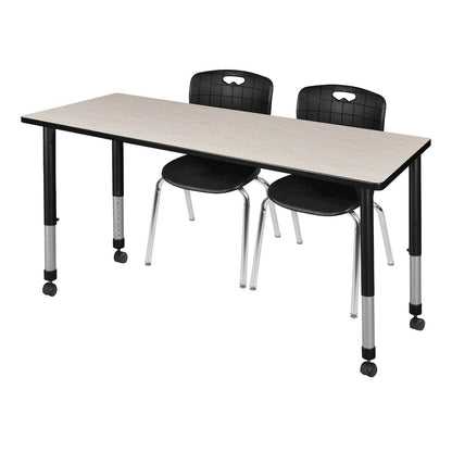 72x30 Mobile Adjustable Classroom Table- Maple & 2 Andy 18 Stack Chairs- Black