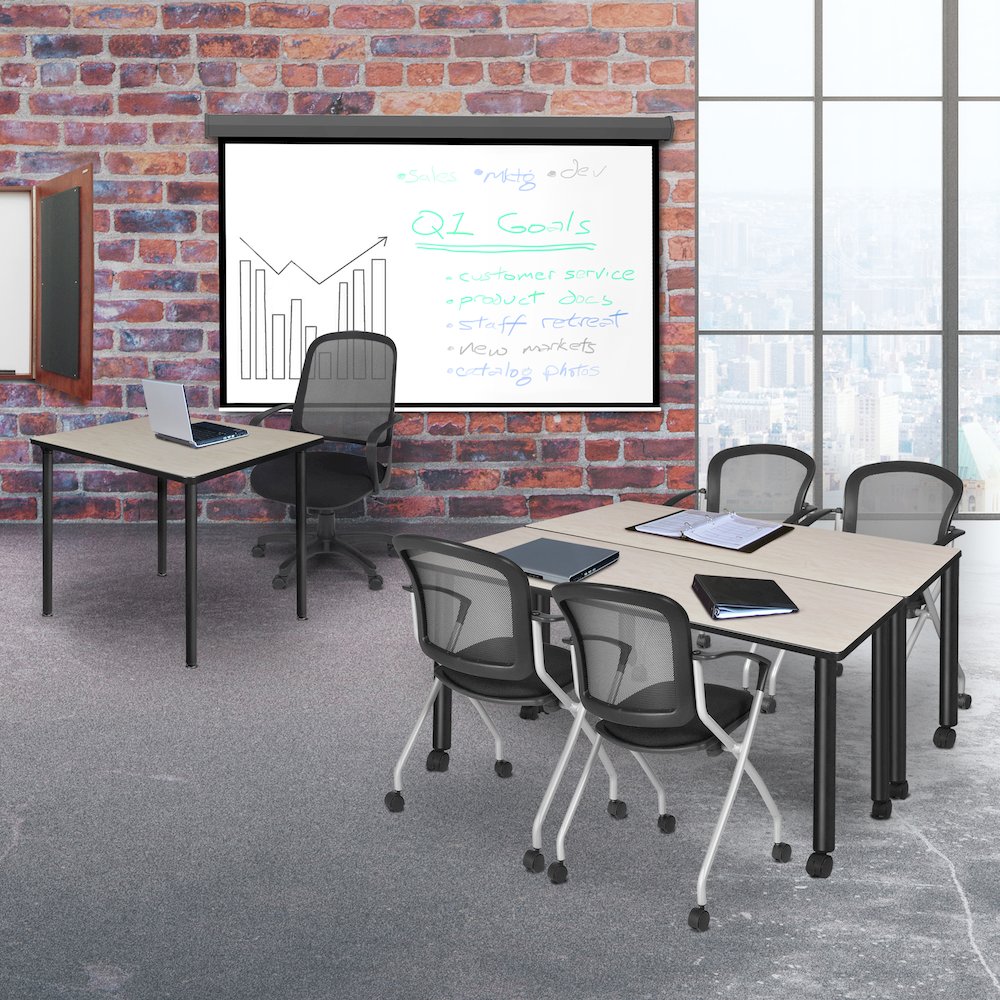 72 x 24 in. Mobile Training Seminar Table- Maple Top, Black Legs