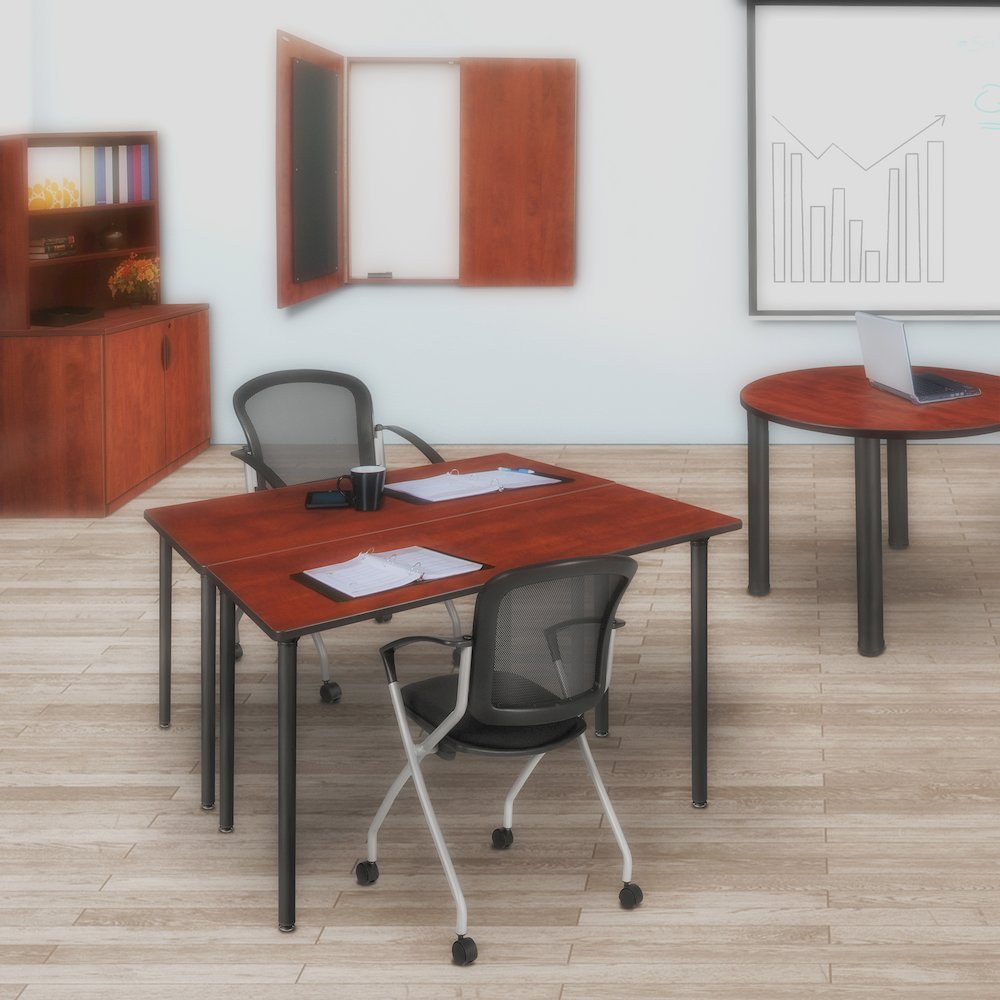 48 x 24 in. Folding Training Seminar Table- Cherry Top, Black Legs