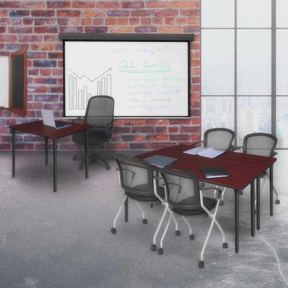 72 x 24 in. Folding Training Seminar Table- Mahogany Top, Black Legs